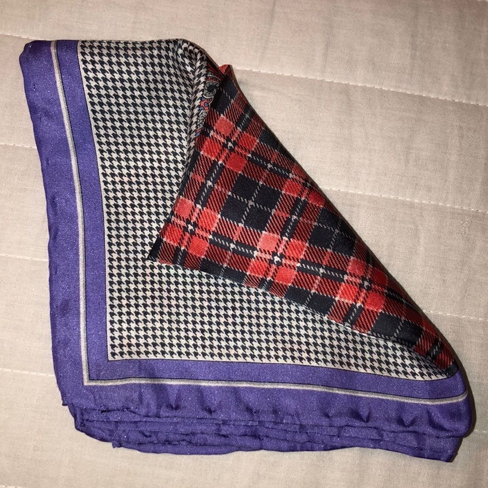 Lavender white coral blue black houndstooth plaid paisley 💯 Silk Pocket Square - Picture 3 of 8